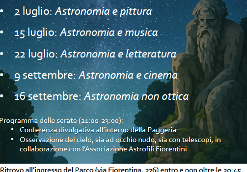 Locandina con calendario eventi Sotto le Stelle a Pratolino